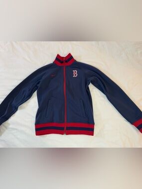 Nike Navy and Red Team Zip Hoodie with Striped Cuffs